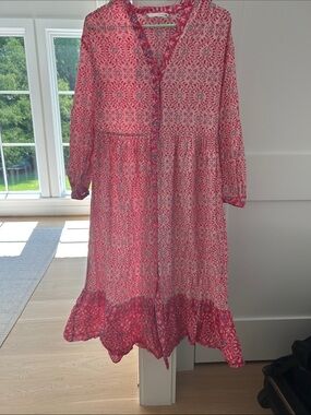 Zara Pink and White Printed Maxi Dress